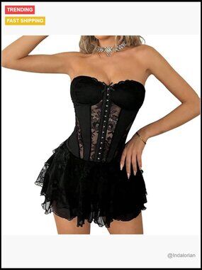 Lace Mini Dress Tube Corset Ruffle Tiered Party Cocktail Night Out